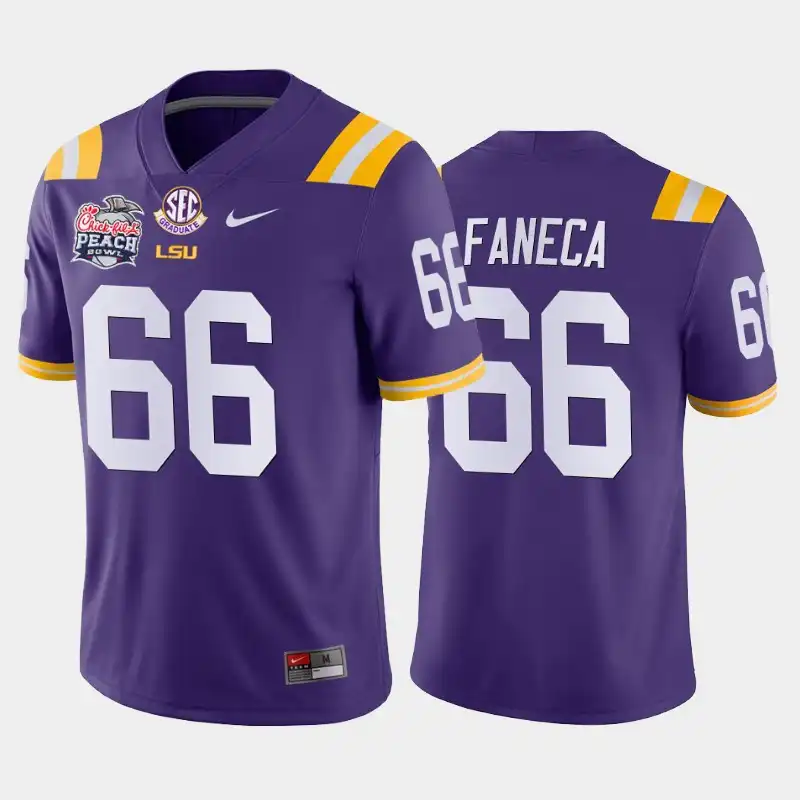 Men's LSU Tigers Alan Faneca #66 2019-20 Purple Peach Bowl Champions Away NCAA Football Jersey